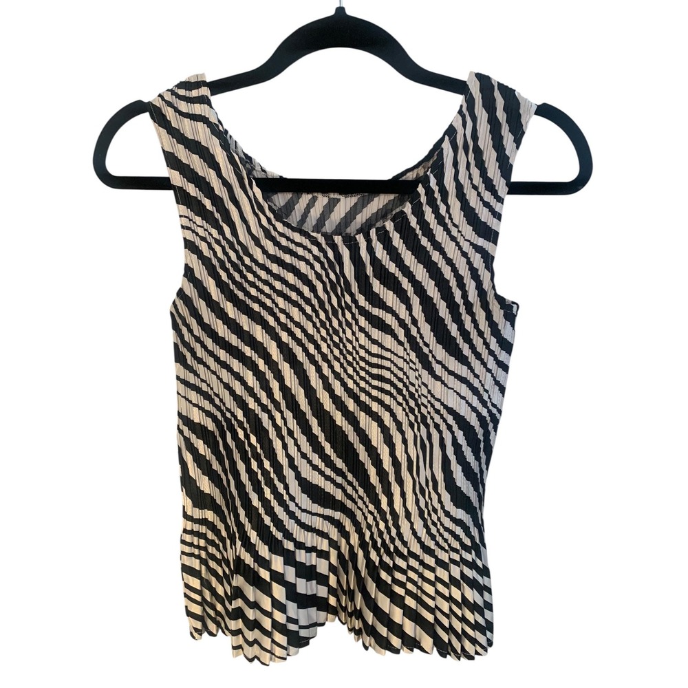 Vintage Pleated Zebra Tank Top Women S Black White Excellent Plisse 90s Y2K